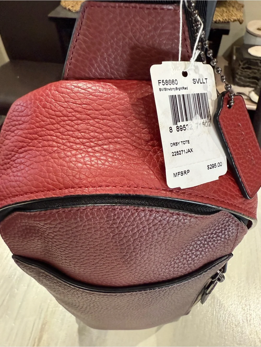 Coach Men's Manhattan Derby Tote Burgundy Leather Sling Backpack